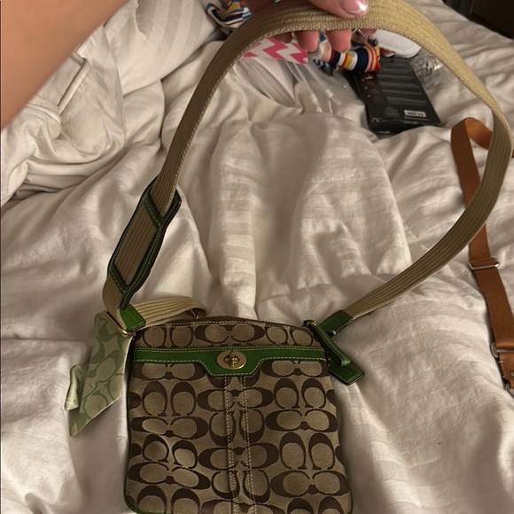 Coach Brown and Green Crossbody Bag with Monogram - Picture 4 of 5
